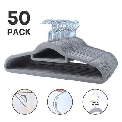 50 Piece Velvet Hanger, Clothes Hanger With Rotary Hook, Non-Slip, Non-Crease, Space Saving, 0.2 Inch Thick, 16.5 Inch For Long Coat, Shirt, Dress, Pants, Tie.Gray/Black/White/Red/Blue/Purple/Pink/Green