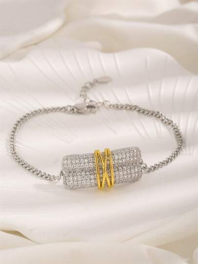 1 件高品质 18K 镀金和铂金双色方晶锆石装饰手链，适合女性日常佩戴和节日礼物