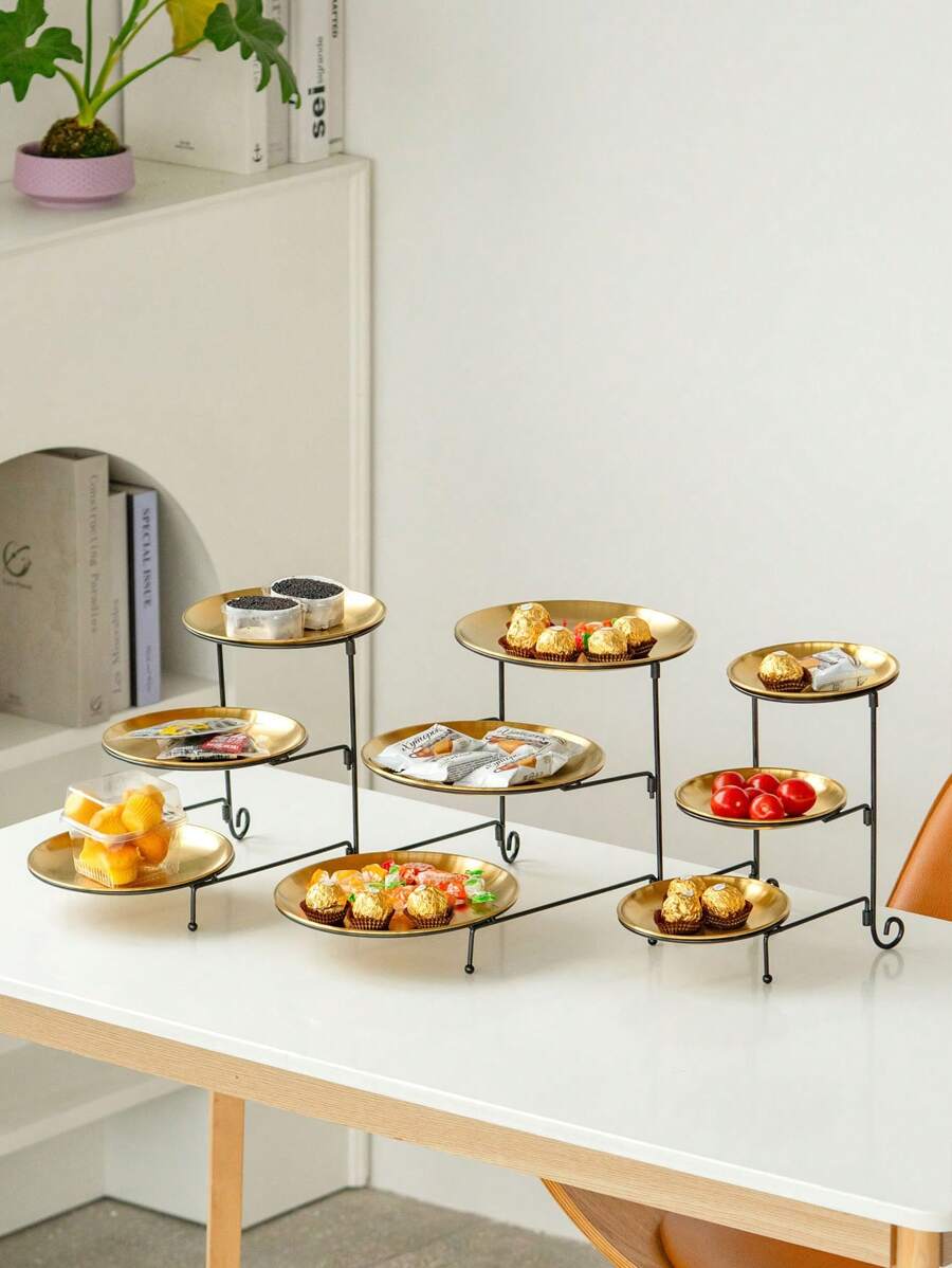 1 Peça Bandeja Metálica Redonda de 3 Níveis, na Cor Dourada/Prateada, Estilo Minimalista Moderno, Prato Decorativo, Prato de Doces, Prato de Sobremesa, Prato de Uso Doméstico, Prato de Bolo, Prato de Frutas, Suporte de Lanches, Aplicável para Casa, Mesa de Jantar, Cozinha, Sala de Estar, Festivais, Festas, Casamentos, Banquetes, Chá da Tarde, Decorações de Festival