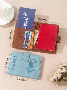 1pc Passport Cover With World Map & Letter Print And Fixed Design Passport Holder PU Leather Travel Passport Cover For Business Trip & Outdoor Travel Stuff Travel Items Travel Wallet Passport Holder Passport Wallet Beach Vacation Bag Summer Travel Essentials Travel Accessories For Back To School And Vacation For Gift Giving Family Friends Lovers Holiday