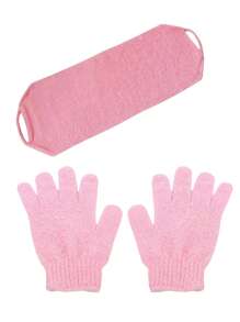 Guantes exfoliantes de ducha, guantes exfoliantes de doble cara, guantes exfoliantes de ducha, guantes para frotar el Body, herramienta de limpieza corporal exfoliante, toalla de baño larga con tira elástica para el dorso, de nailon reforzado, toalla de baño exfoliante doméstica para un fuerte frotado de espalda