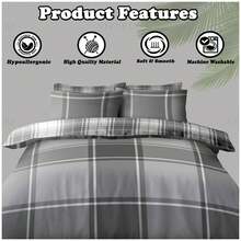 VELVETIO Wimborne Check Printed Quilt Reversible Bedding Duvet Cover Set With Matching Pillowcases Soft And Cozy Sizes Single Double King - Grey - View 6