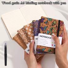 New A6 Wood Grain Binding Notebook With Elastic Band, Hard Cover Suitable For Students And Office Workers, Ideal Office Stationery And Supplies Notebook, Suitable For Note-Taking And Organization.