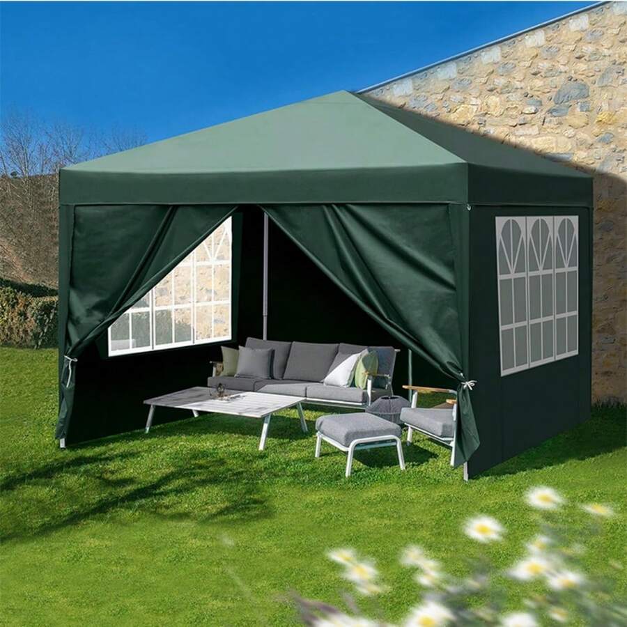 One-Touch Tarp Tent 3m X 3m, 4 Side Sheets, Steel, Large, Water-Resistant, Tarp, Tent, Leisure, Events, Beach, Barbecue, Sports Day, Disaster Prevention Goods, Heat Protection - 軍綠色 - 查看 1