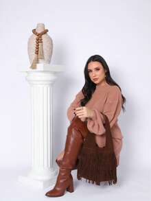 Women's Knit Set Short Asymmetrical Skirt And Puff Sleeve Blouse Foreign Blogger Fashion Autumn Winter - 查看 5