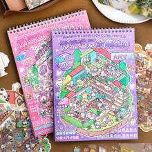 Set da 12 fogli di adesivi per miniature, include adesivi 3D per casette in miniatura fai-da-te, adesivi per animali domestici, 6 fogli di biglietti con scene, e 2 fogli di immagini di riferimento, ideale per scrapbooking, forniture scolastiche, back to school