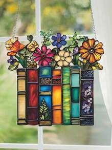 1pc 2D Flat Flower Book Acrylic Sun Catcher Hanging Decor, Book Window Suncatcher, Gift For Book Lovers, Librarians, Reading Club, Library Decoration