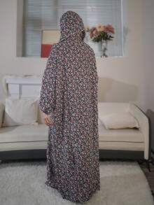 Women Floral Printed Zip Up Long Robe, Comfortable & Breathable Arabic Prayer Gown, All Season - Multicolor - View 3
