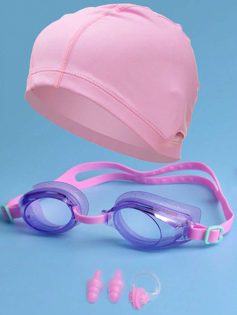 SHENYU (5Pcs) Adult & Teen Universal Swimming Goggles, Cap, Ear Plugs And Nose Clip Set - Purple Powder - View 1