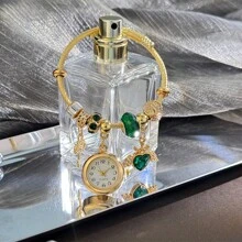 1 pièce Montre bracelet extensible mode femme - cœur rose, pétales de fleur strass, perles colorées, montre à quartz en alliage