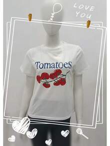 LA PRINCESA PLAYERA DE MANGA CORTA DE DAMA ,DE ESTAMPADA DE  FURTA TOMATE - Blanco - Ver 7