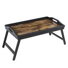 SONGMICS Mesa de Noche con Patas Plegables de bambú, Bandeja de Desayuno para sofá, marrón rústico - Marrón - Ver 1