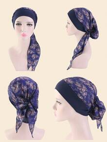 1件装女士涤纶雪纺缎面佩斯利花纹波西米亚风印花头巾/颈巾，适合居家、度假、日常佩戴，春夏秋冬四季皆宜，可作睡帽 - 彩色 - 查看 2