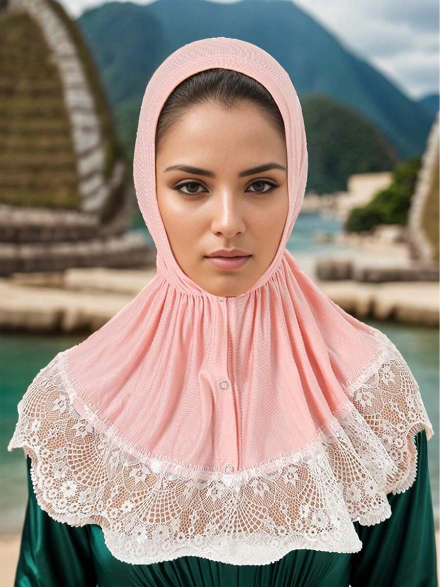 1pc Fashionable Casual Polyester Lace Breathable Sun Protection Scarf Headwrap, Versatile For Spring, Summer, Autumn - Multicolor - View 1