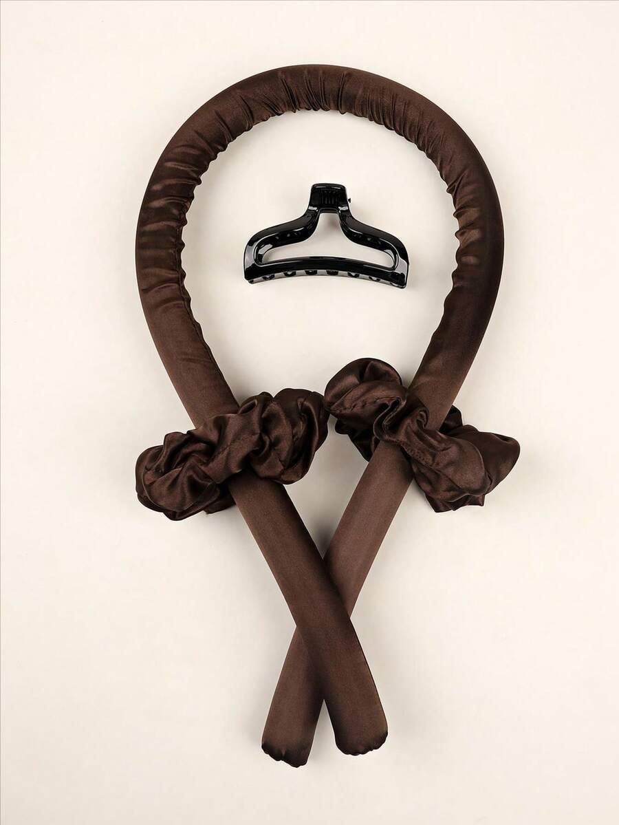 4pcs/Set Chocolate Brown Solid Color Scutellar Hair Ring Curling Stick Fish Tail Hair Grab Combination - Chocolate Brown - View 1