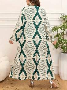 Conjunto de 2 piezas para mujer talla grande con vestido sólido sin mangas estilo árabe y cárdigan estampado de manga larga