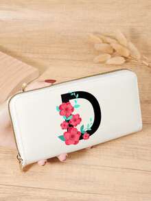 Burgundy Bag Charry Red Bag Wine Red Bag, A-Z Letter Print Fold Over Long Wallet Women Fashion Modern Business Slim Portable Versatile Large Capacity Credit Card Zipper ID Card Money Cash Storage Business Casual Perfect School College Work Business Commute Teachers' Day Back To School Holiday Office For Birthday Gift On Valentine Day Lady Female Women White-Collar Workers College Student,Bag School Supplies For School Dorm Room & Back To School - Burgundy - View 11