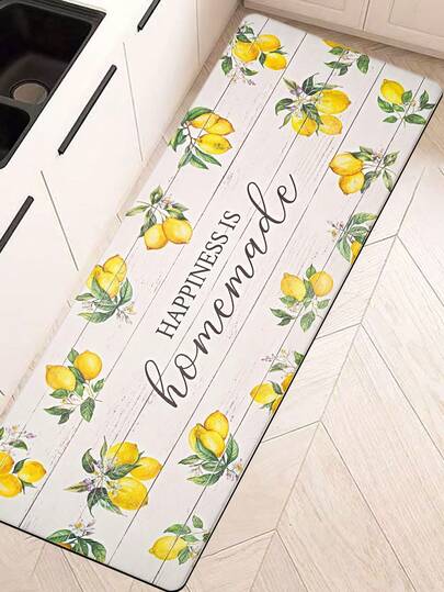 1pc Lemon Pattern Flannel Kitchen Mat/Rug, Soft & Comfortable, Easy Care, Machine Washable, Suitable For Kitchen, Bathroom, Study, Entrance, Helps Relieve Visual Fatigue, Adds A Relaxed Atmosphere To Your Room