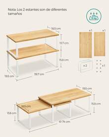 SONGMICS Estante para Especias, Juego de 2, Organizador de Armario, Estante de Almacenamiento de Cocina Extensible, Blanco nube y beige natural - Caqui - Ver 6