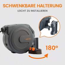 Giraffe Tools Retractable Hose Reel Wall Mounted, 25+2m Garden Hose Reel, 180° Pivotal With 7 In 1 Spray Nozzle, Grey - 30 Meters - View 4