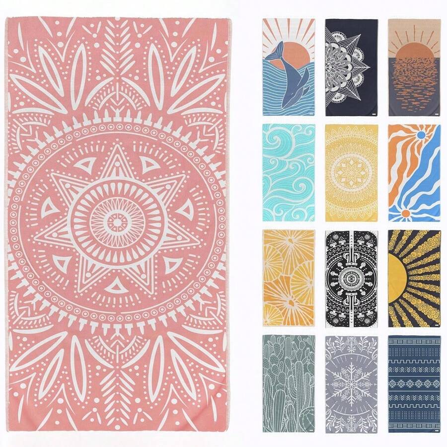 Sand Free Beach Towel, Microfiber Quick Dry Bath Towel, 31''x71'' Oversized Beach Blanket, Lightweight For Travel - 粉紅2 - 查看 1