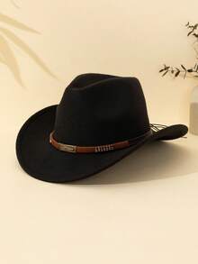 1 Stück Unisex & Kinder schwarzer Filzhut aus Segeltuchmaterial mit Anker Dekor, westlicher Stil Sonnenhut, geeignet für tägliche Outfits, Partys, Outdoor-Aktivitäten, ganzjährig