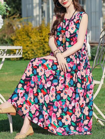 New Fashion Elegant Casual Printed Mid-Length Women Summer Dress
