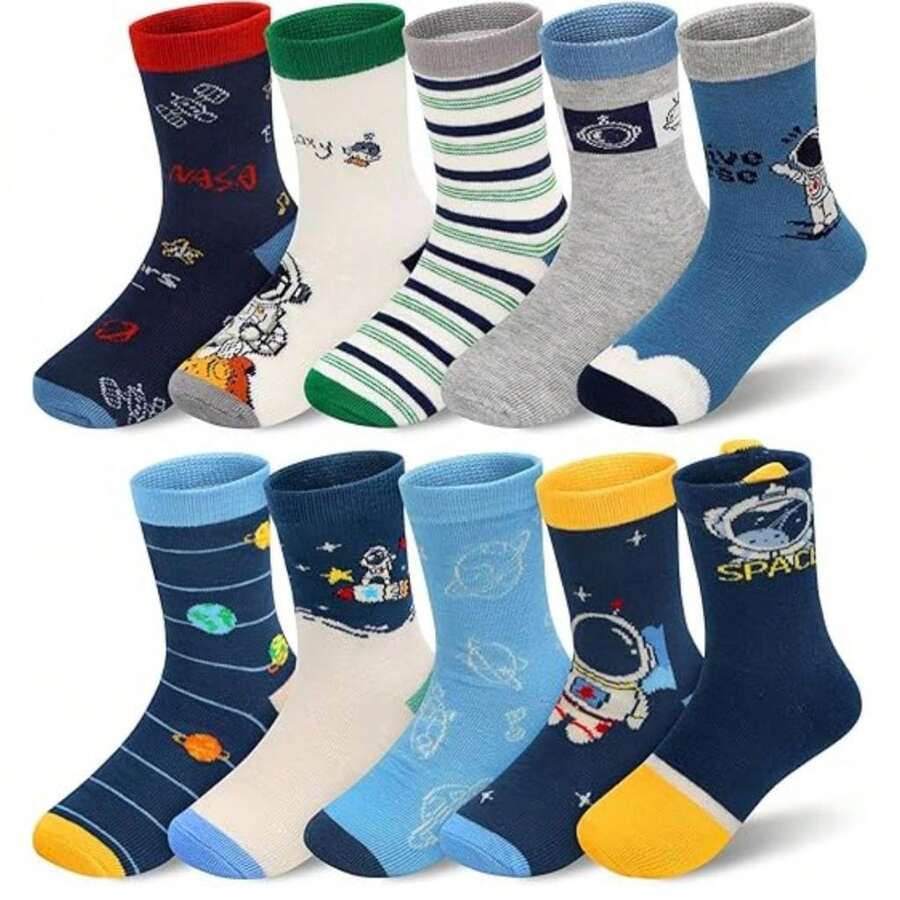 Children's Long Ankle Socks For Boys, Kit 12 Pairs, Ages 8 To 10, Fun And Comfortable - Nhiều màu - Xem 1