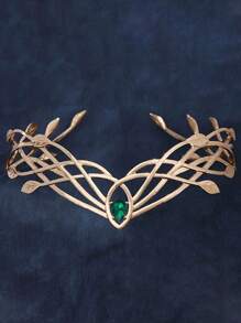 1pc Greek Mythology Goddess Warrior Alloy Rhinestone Leaf Headband, Anime Cosplay Accessory, Retro European Style Creative Hair Jewelry, Fashion Stage Photography Prop