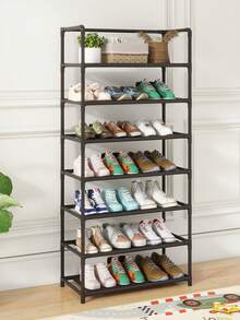 1pc Black Metal Shoe Rack With Handrail, Space Saving, Minimalist Anti-Dust Design, Sturdy, Fashionable, Easy Assemble/Disassemble, Portable, Suitable For Living Room, Bedroom, Entryway, Office, Home, Multi-Layer Storage, Holiday Gift, Children Gift - Multicolor - View 10