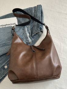 复古大容量柔软纯色女士单肩包，百搭斜挎包，手提包，女士流浪汉单肩包，大容量吊带斜挎包，手提包，休闲工作包