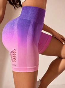 1pc Ombre Casual-Comfy Minimalist Sporty-Cute Romantic Knitted Yoga Shorts, Lightweight Breathable Quick-Dry, Spring/Summer