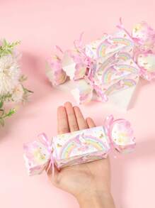6pcs Unicorn Theme Gift Bags Candy Boxes With Ribbon, Rainbow Unicorn Style Gender Reveal Gift Wrapping Box For Birthday BabyShower Family Holiday Party Decoration Gift Wrapping Supplies,Birthday Party Favor,Candy Cookie Bags