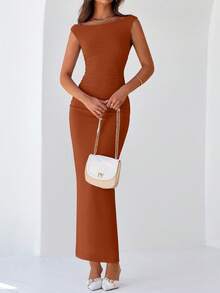 Women Elegant One Shoulder Mesh Maxi Dress Maxi Dress Summer Sleeveless Ruched Slit Back Bodycon Dress Formal Cocktail Wedding Guest Night Out Evening Valentine's Day Long Maxi Dress - 焦糖色 - 查看 5