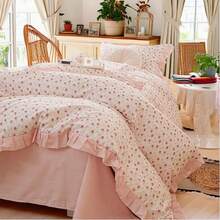 Vclife Modern Luxury Solid Color Duvet Cover Full For Girls Women And Jersey Knit Cotton Duvet Cover Queen Soft Grapefruit Bedding Set Queen , Ultra Soft, 4 Corner Ties With Two Pillowcases, No Comforter - 花邊款-洛莉 - 查看 1