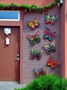 8pcs Metal Butterfly Wall Art Decor, Suitable For Garden, Fence, Wall, Yard, Balcony Hanging Decoration, Valentine's Day, Wedding Party, Outdoor Wall Decor