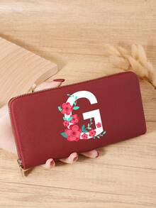 Burgundy Bag Charry Red Bag Wine Red Bag, A-Z Letter Print Fold Over Long Wallet Women Fashion Modern Business Slim Portable Versatile Large Capacity Credit Card Zipper ID Card Money Cash Storage Business Casual Perfect School College Work Business Commute Teachers' Day Back To School Holiday Office For Birthday Gift On Valentine Day Lady Female Women White-Collar Workers College Student,Bag School Supplies For School Dorm Room & Back To School - Burgundy - View 95