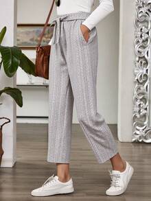 Pantalón de pierna amplia para mujer, sexy, casual y elegante, tela de poliéster y spandex, apto para temporadas de primavera y verano, ajuste de cintura natural con resorte ligero y cordón tipo cinta. Textura lisa con ligeros pliegues. Interior muy suave, fresco y ligero con tu piel. - Gris - Ver 4