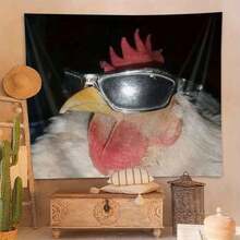 1 Piece Of Humorous Rooster Fashion Glasses Background Cloth - Fun Party And Home Wall Decoration, Lightweight And Durable, Perfect For Living Room Or Quirky Room Decoration, Rooster Decoration - Multicolor - View 4