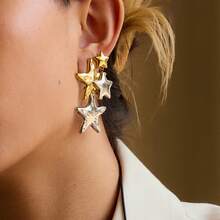 1pc Stainless Steel Dual Tone 18K Gold Plated Pentagram Earrings For Women Minimalist Modern Ear Jewelry - Earring - View 5