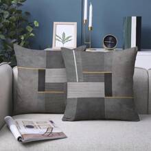 2pcs Modern Black Grey Geometric Throw Pillow Covers, 45x45cm,Polyester Peach Skin, Zip Closure - Perfect For Living Room & Bedroom Decor (Inserts Not Included)