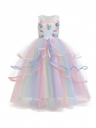 Elegant & Glamorous Formal Unicorn Dress For School Performance, Girls
