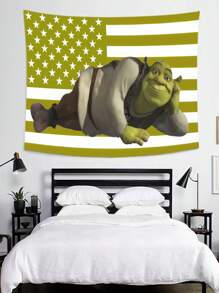 1pc Cartoon Character Green American Flag Funny Tapestry Polyester 90g Printed Wall Hanging, Suitable For College Dormitory, Bedroom, Living Room, Home Decoration, Beautiful Art Tapestry, Ideal Holiday Gift