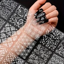 30PCS/10pcs Random Press Nail With Adhesive Back Self-Adhesive 3D Floral Nail Polish Decal - Self-Adhesive, Coloured DIY Nail Polish Decal With Glitter Effect Nail Art For Women And Girls, Nail Nail Art Supplies, Nail Nail Decoration | Floral Nail Design | Self-Adhesive Paper, Nail Nail Decal