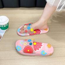 New Cute Flower Printed Slippers For Women, Indoor/Outdoor Non-Slip Soft Sole Breathable Bathroom Slide Sandals, Summer