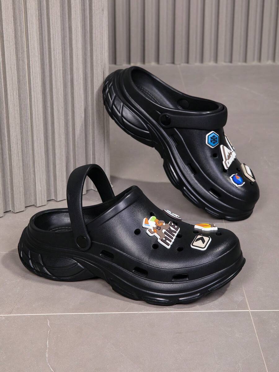 Men's Summer New Outdoor Breathable Hollow Sandals, Lightweight Slip-On Casual Sports Sandals, Thick Sole, Fashion Accessories, Beach Sandals - Black - View 1