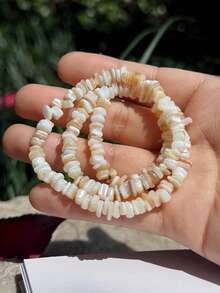 1pc Natural Freshwater Shell Asymmetrical Fragment Spacer Beads, Shell Round Beads, Loose Beads For DIY Jewelry Making Bracelets Necklaces - White - View 10