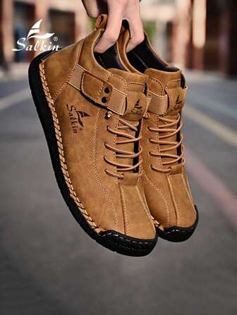Salkin 男士简约时尚高帮休闲鞋适合男士户外行走驾车复古靴子男士办公日常鞋透气轻便耐磨防滑四季款大码男皮鞋45 46 47 48