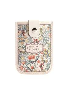 Vintage Painting Style Pull-Out Card Holder, Minimalist Single-Layer Women Small Compact Slim Cartoon Design Card Case