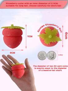 6个草莓造型免加热卷发器，柔软钟形卷发海绵卷发器，睡眠不伤发，草莓造型魔法卷发器，草莓造型卷发器，草莓造型工具，草莓隔夜卷发，长短发免加热卷发器，返校季，旅行度假必备，女士适用，卷发器，卷发棒，免加热卷发，免加热卷发，卷发器，卷发棒，卷发器，卷发工具，卷发棒，卷发器，卷发扩散器，理发配件，理发店，美发设备